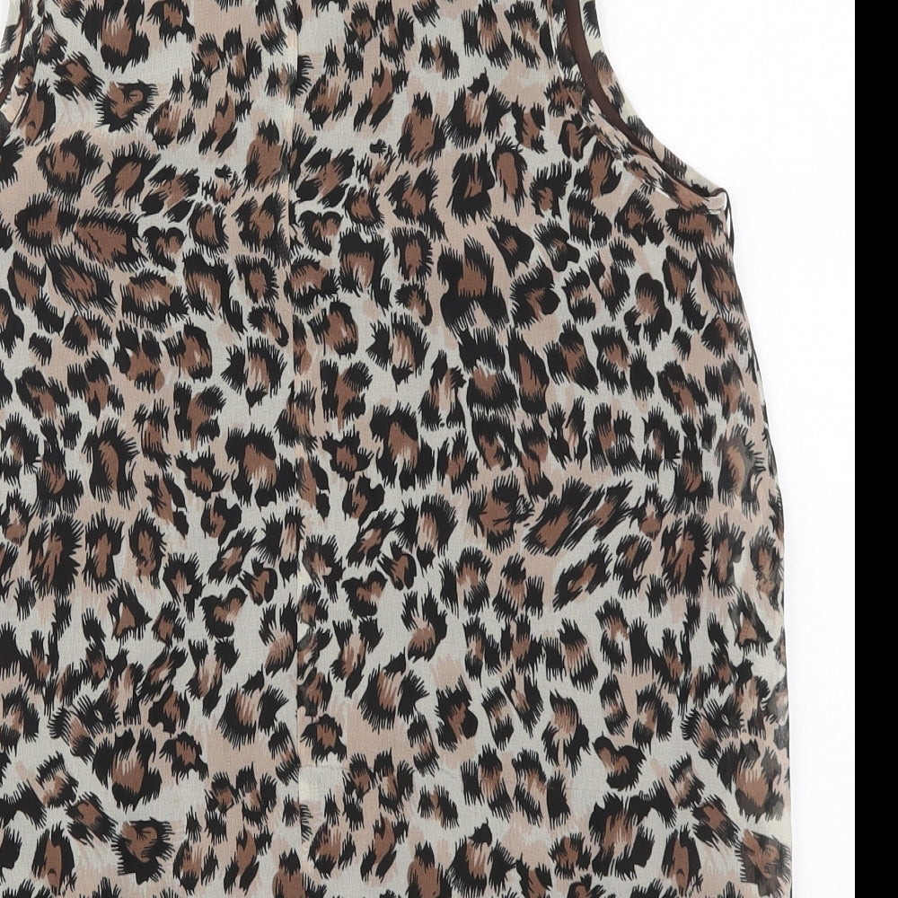 Select Womens Brown Animal Print Polyester Basic Blouse Size 12 V-Neck