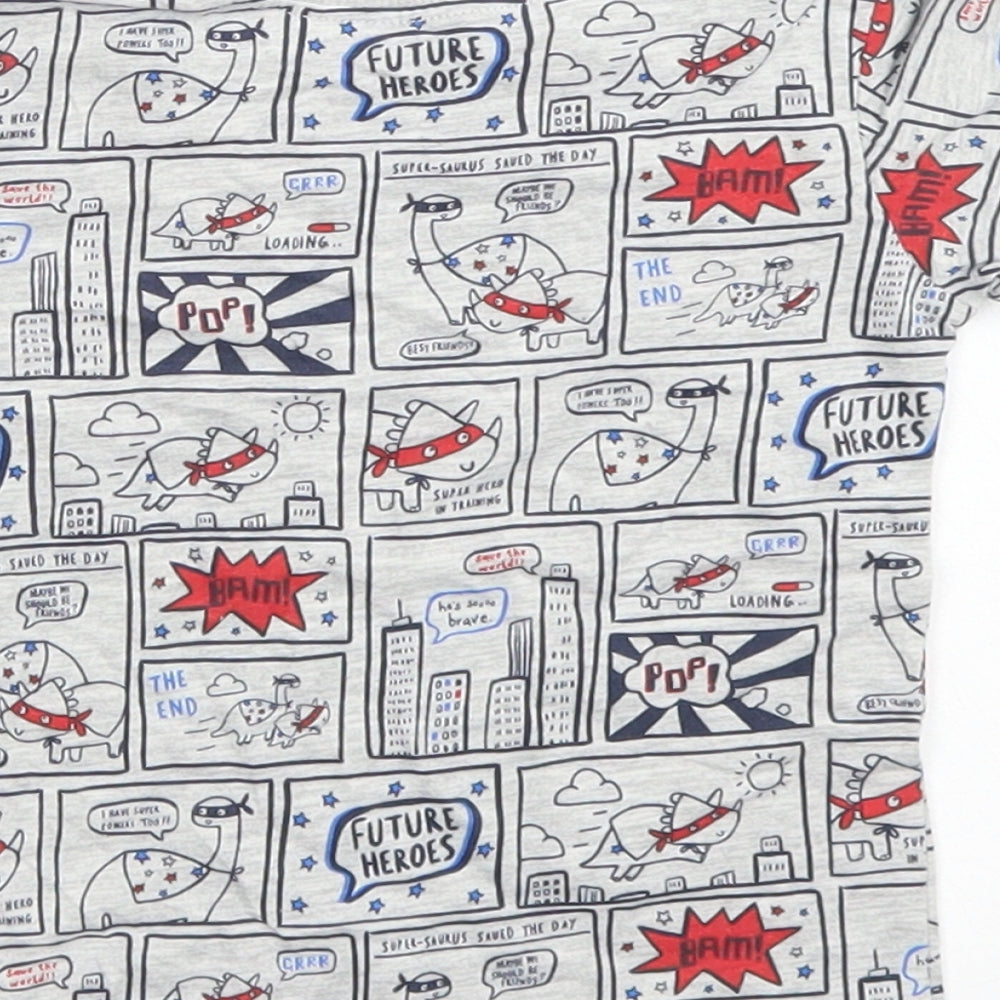 George Boys Grey Cotton Basic T-Shirt Size 6-9 Months Crew Neck - Comic Book