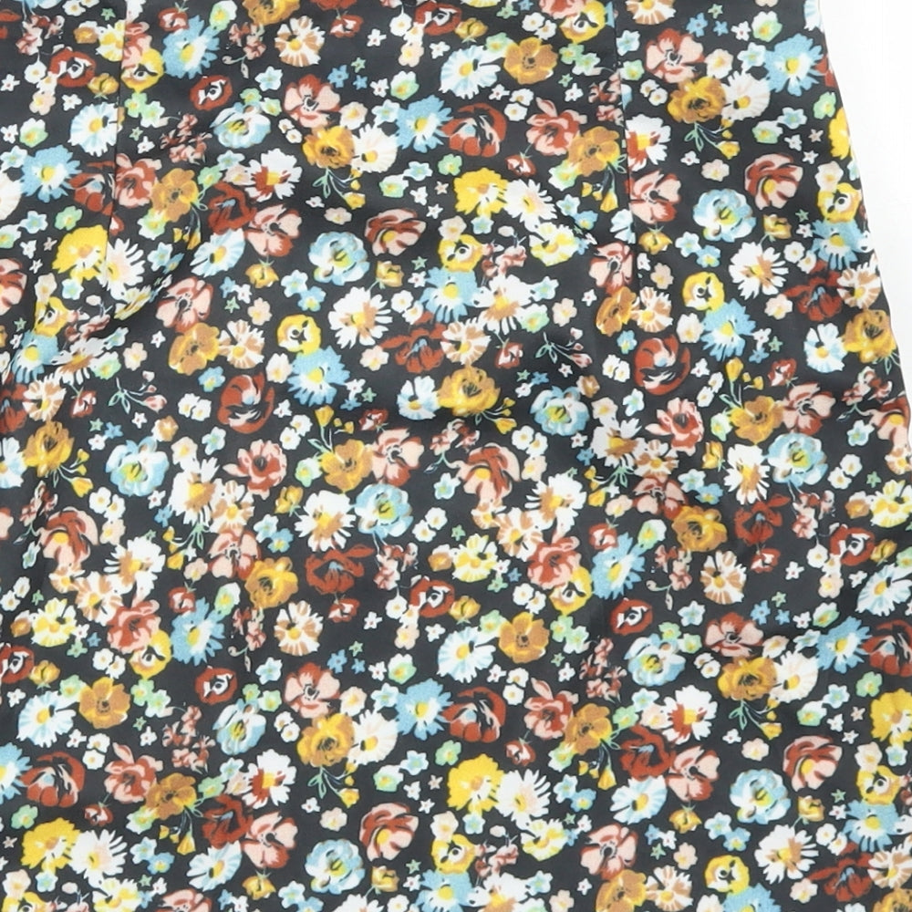 SheIn Womens Black Floral Polyester A-Line Skirt Size S Zip