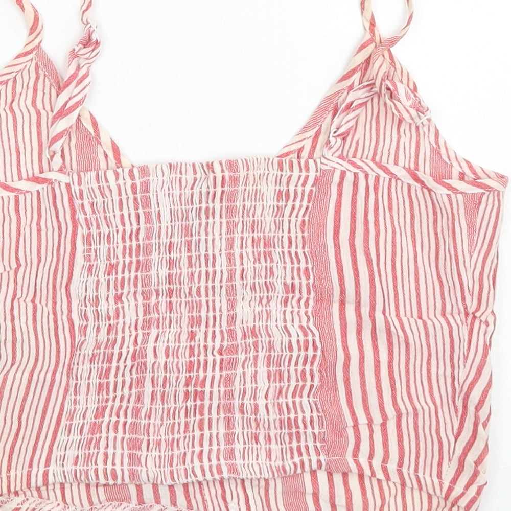 Divided Womens Red Striped Viscose Cropped Tank Size 6 V-Neck