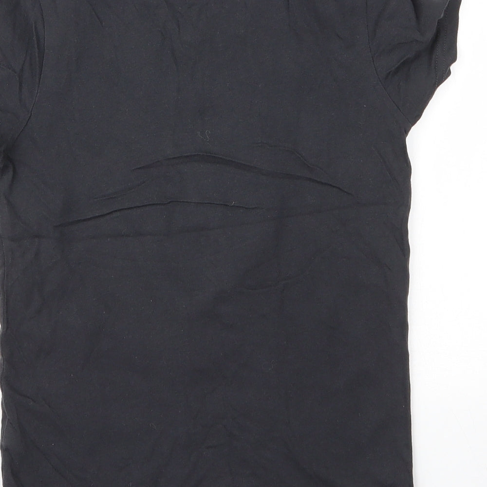 M&S Boys Black Cotton Basic T-Shirt Size 7 Years Round Neck