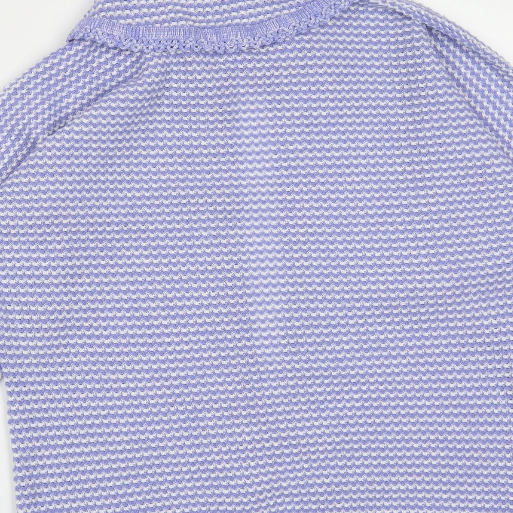 Preworn Womens Blue Collared Striped Acrylic Cardigan Jumper Size M