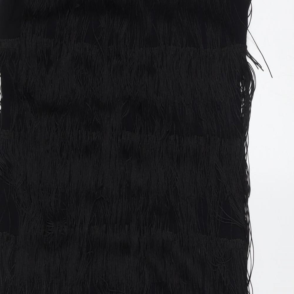 Marks and Spencer Womens Black Viscose Shift Size 10 Round Neck - fringe