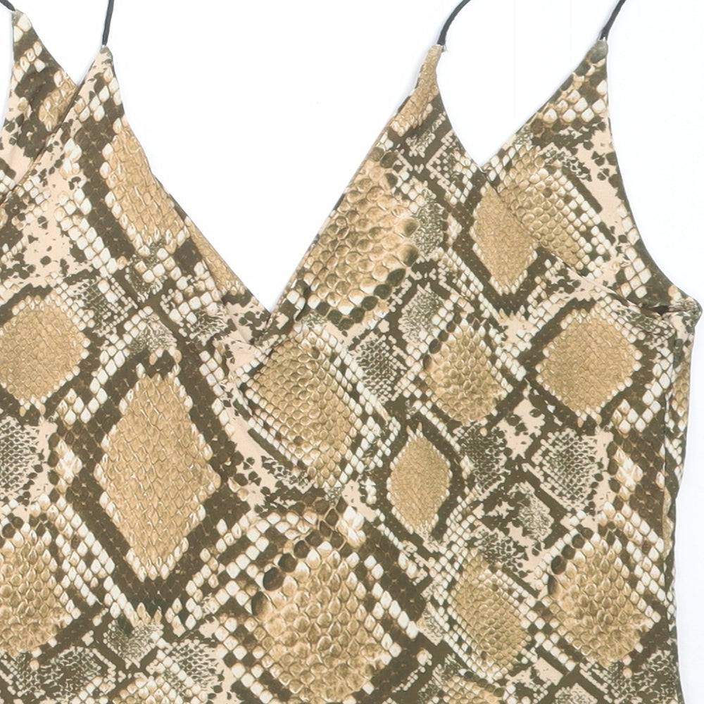 Urban renewal Womens Beige Animal Print Polyester Cropped Blouse Size M V-Neck