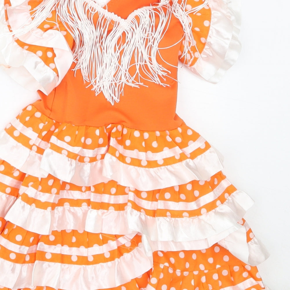 Preworn Girls Orange Polka Dot Polyester Tutu Dress Size 12 Months V-Neck