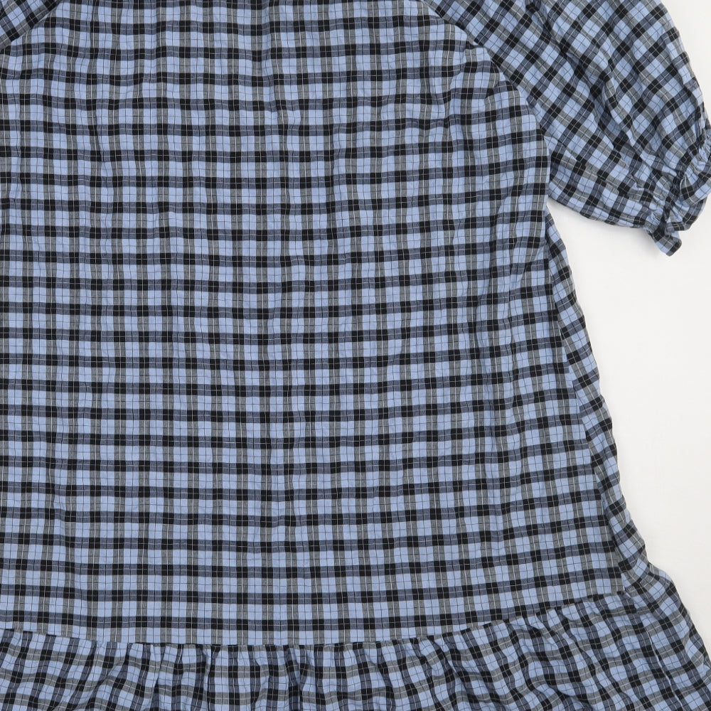 NEXT Womens Blue Check Cotton A-Line Size 10 V-Neck Pullover