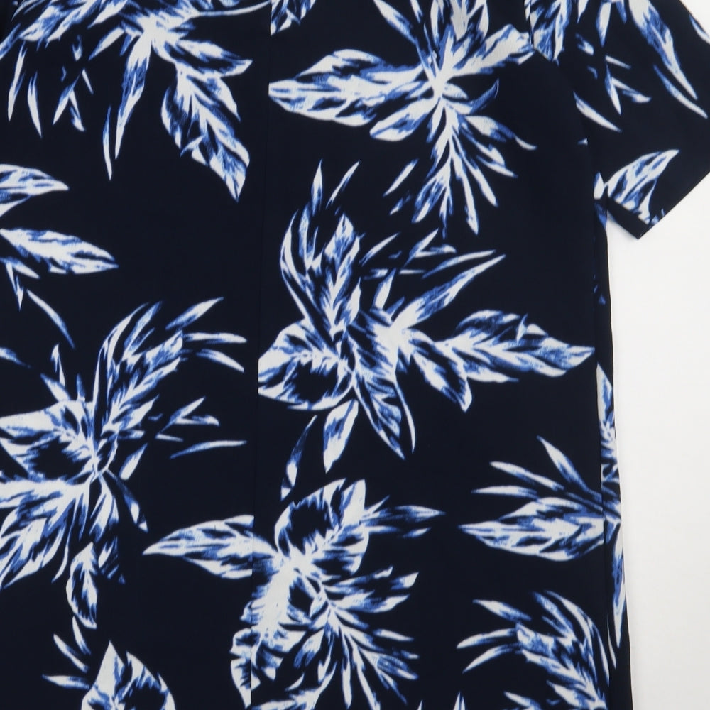 Only Womens Blue Geometric Polyester A-Line Size 14 Crew Neck Zip