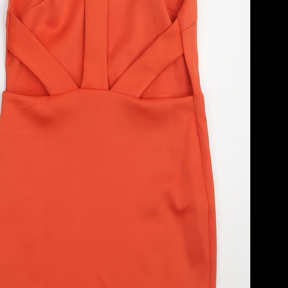 ASOS Womens Orange Polyester Bodycon Size 14 V-Neck Pullover