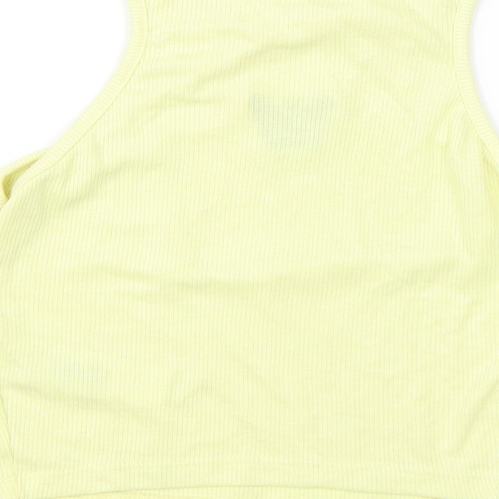 Primark Womens Yellow Polyester Basic Tank Size 6 Boat Neck - Butterfly