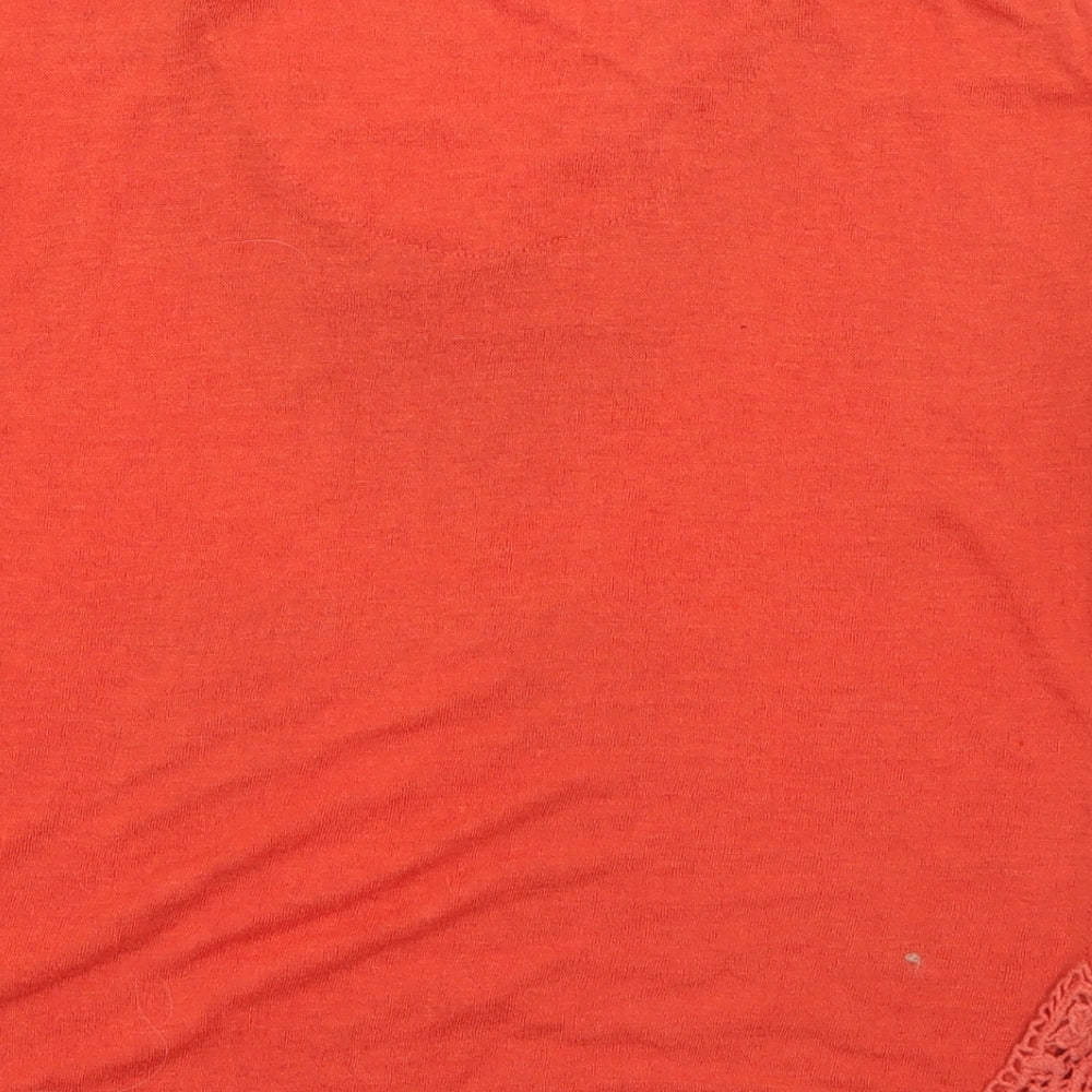 NEXT Womens Orange Polyester Basic T-Shirt Size 8 V-Neck - crochet detail
