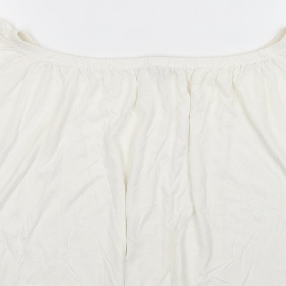 Mango Womens White Viscose Cropped Blouse Size S Off the Shoulder