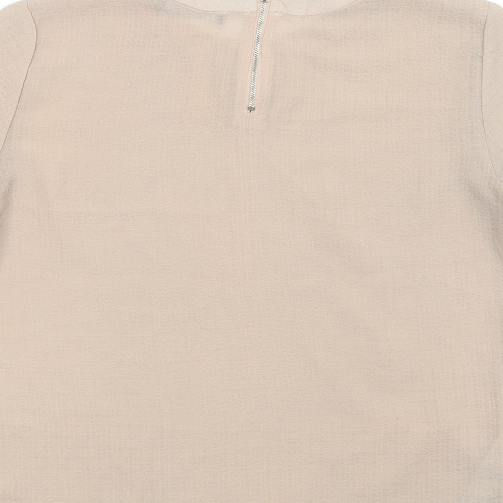Mango Womens Beige Polyester Basic Blouse Size S Crew Neck