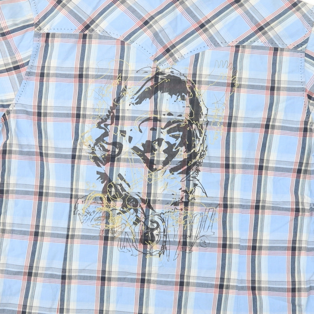 Burton Mens Blue Check Cotton Button-Up Size L Collared Snap