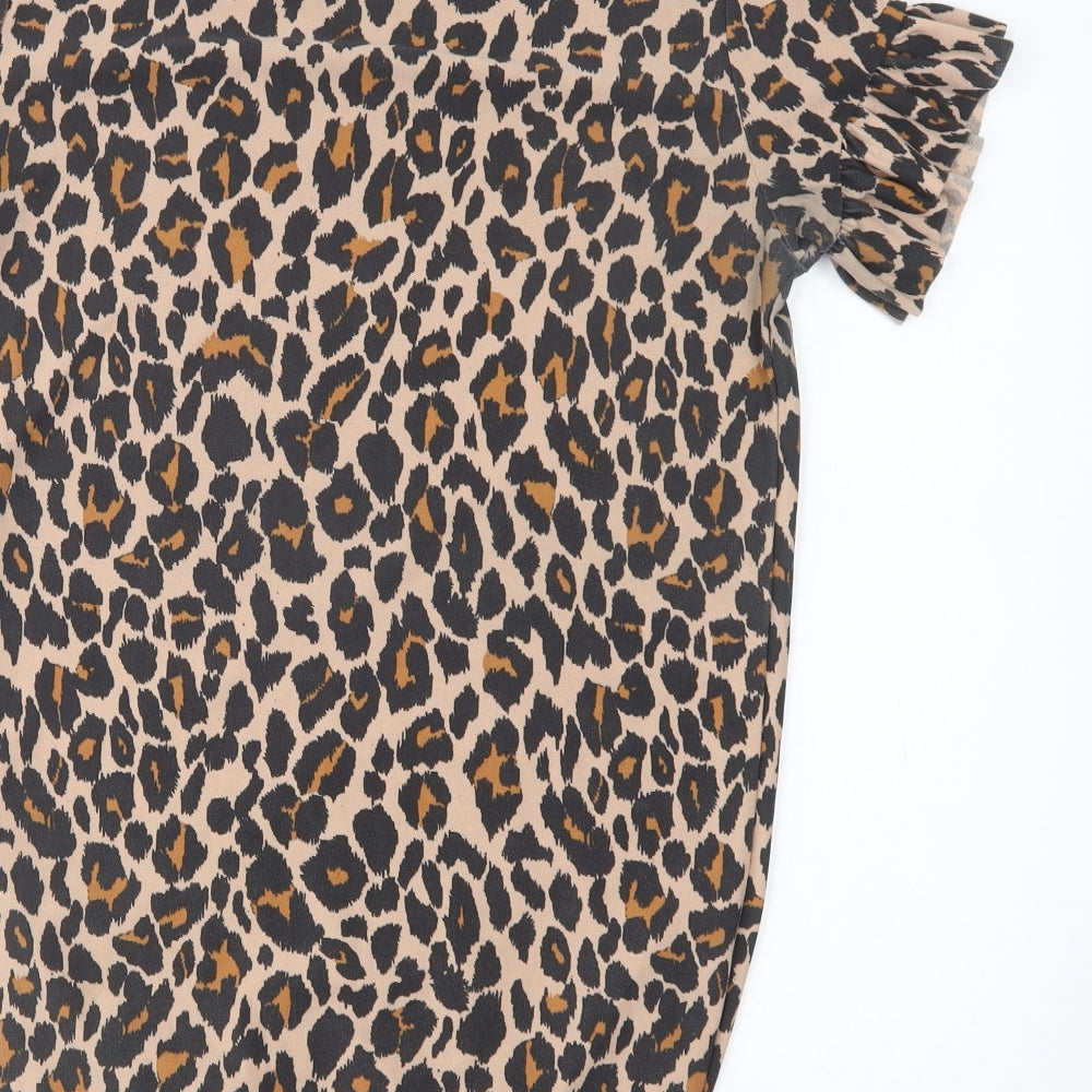 I Saw It First Womens Brown Animal Print Polyester T-Shirt Dress Size 6 Crew Neck