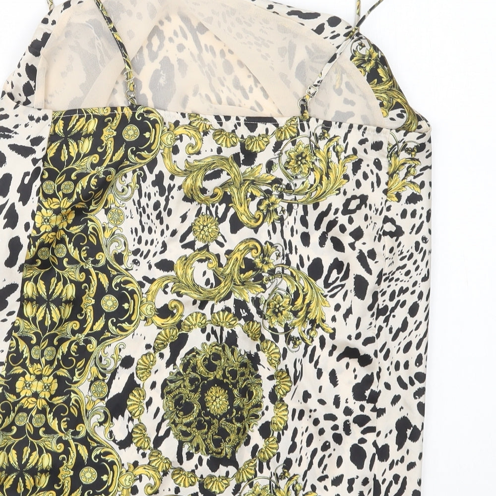 River Island Womens Beige Animal Print Polyester Camisole Blouse Size 6 Square Neck