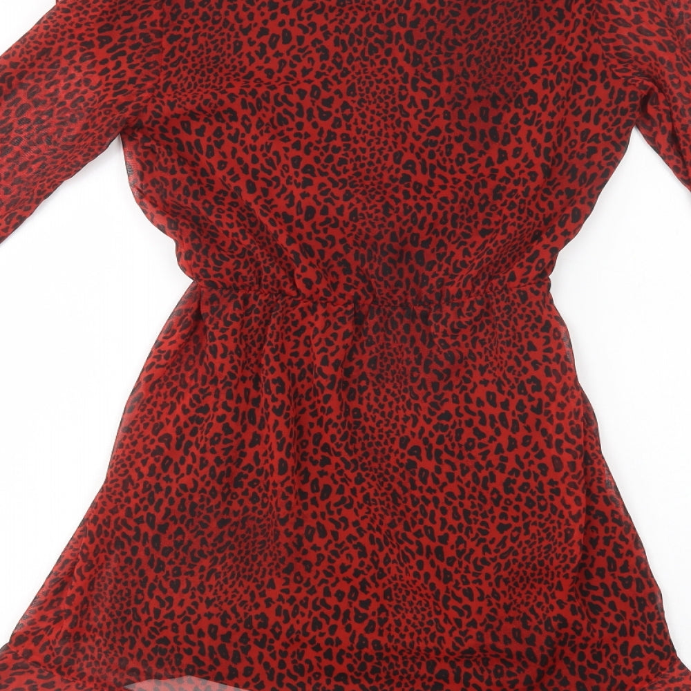 H&M Womens Red Animal Print Polyester Fit & Flare Size 6 V-Neck