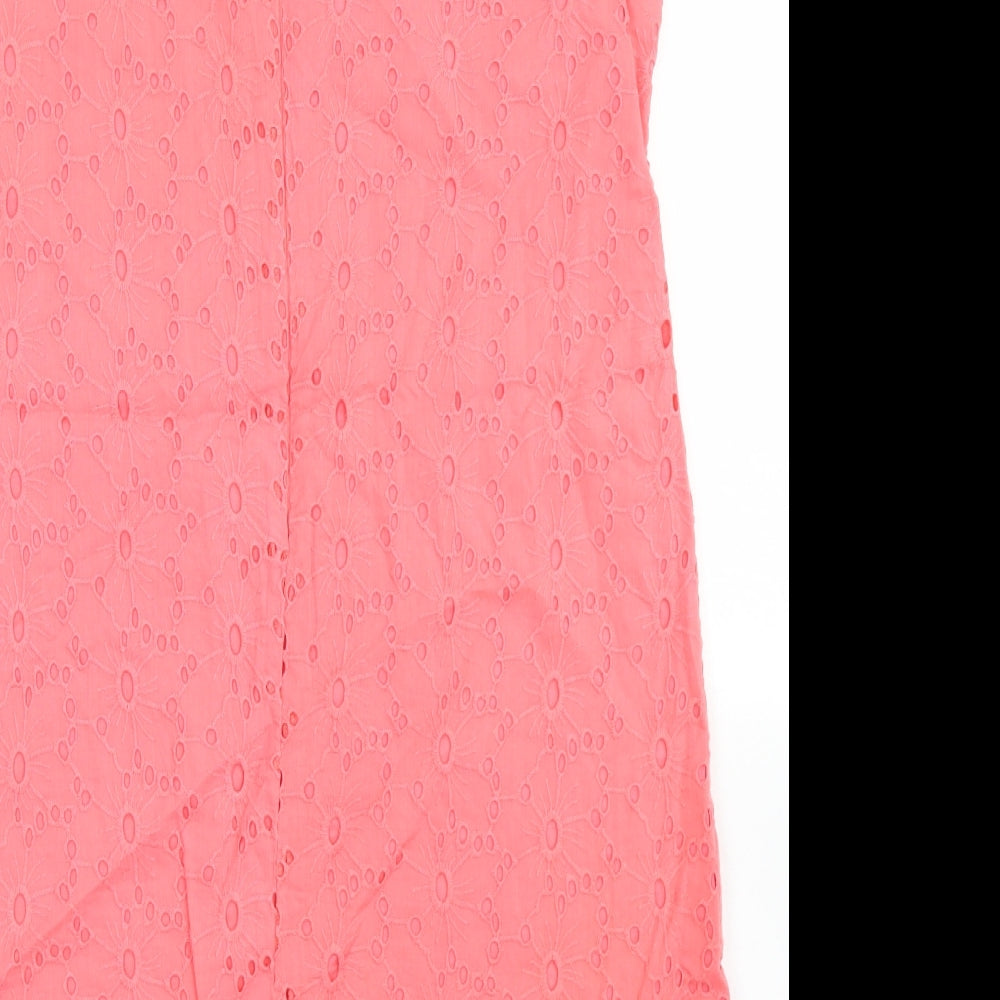 George Womens Pink Cotton A-Line Size 10 Round Neck Zip - Lace Trim