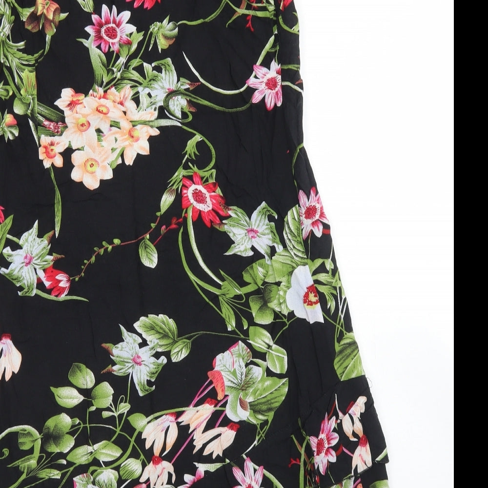 4Me Womens Black Floral Polyester Skater Dress Size XS Round Neck Zip