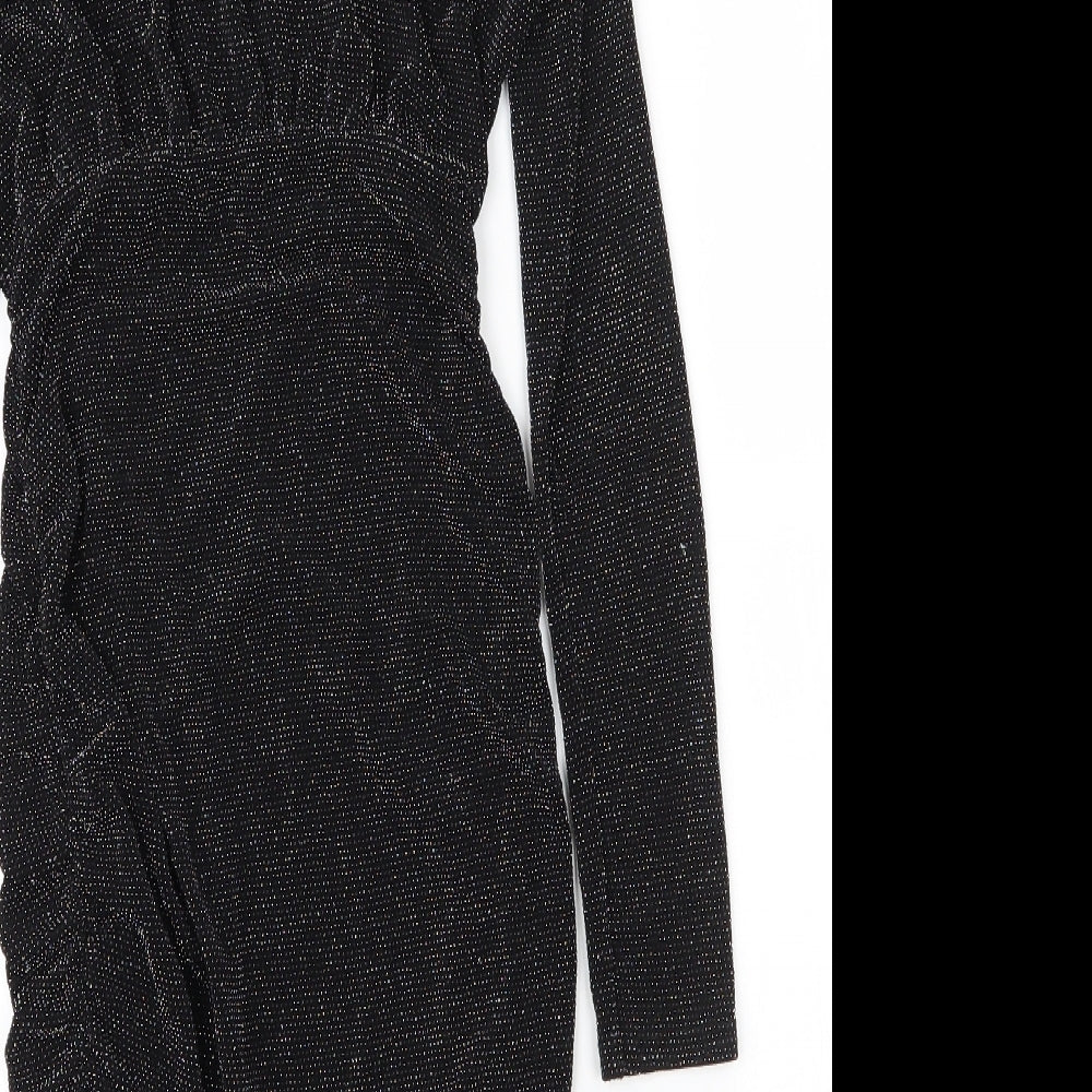 PRETTYLITTLETHING Womens Black Nylon Bodycon Size 8 V-Neck