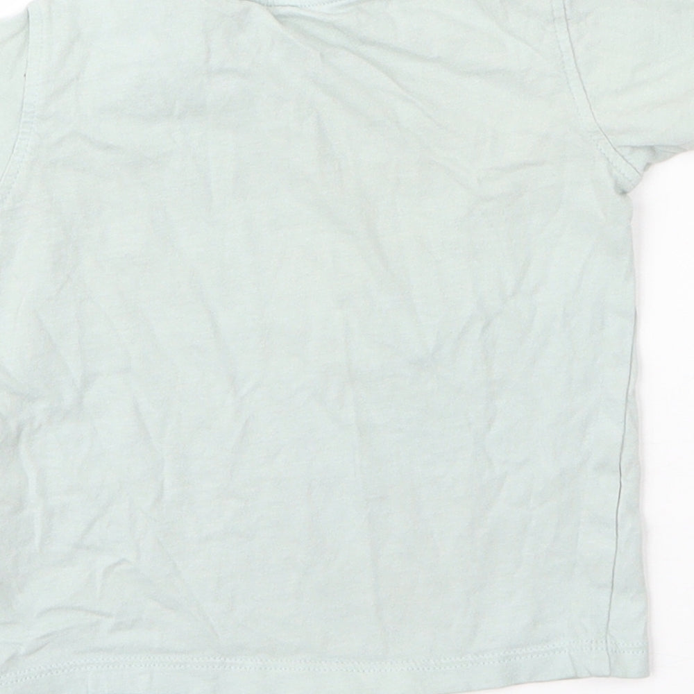 M&S Boys Green Cotton Basic T-Shirt Size 12 Months Round Neck Button