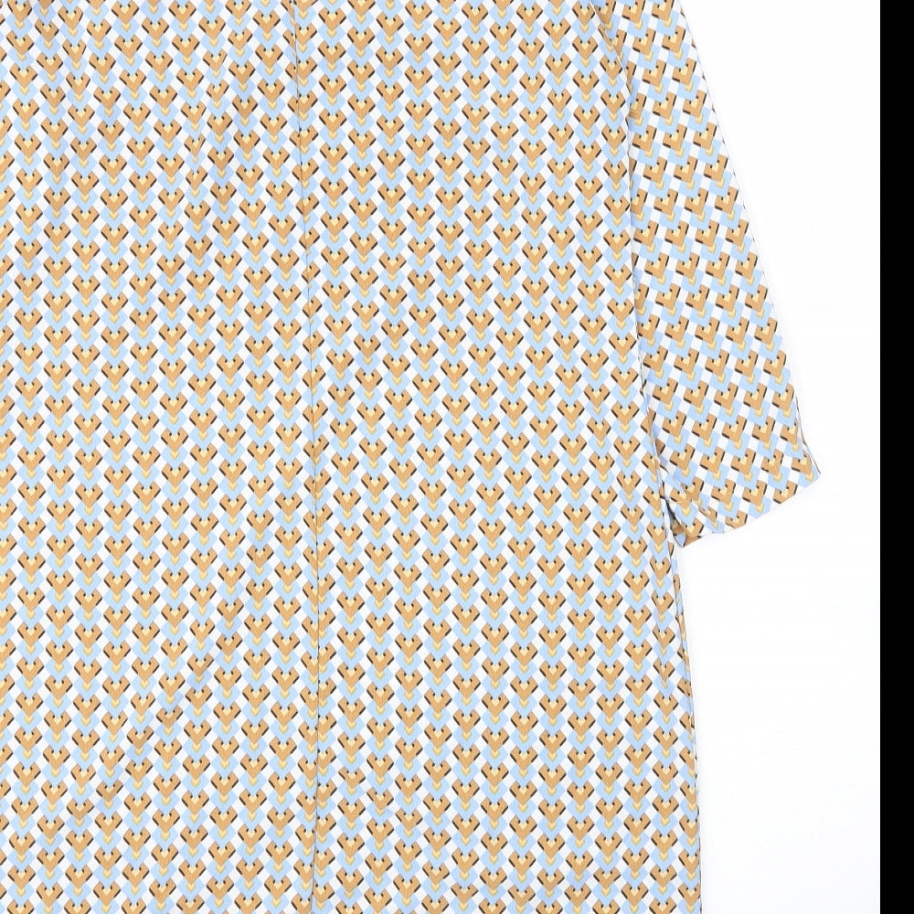 Primark Womens Yellow Geometric Polyester Shift Size 12 Roll Neck Button