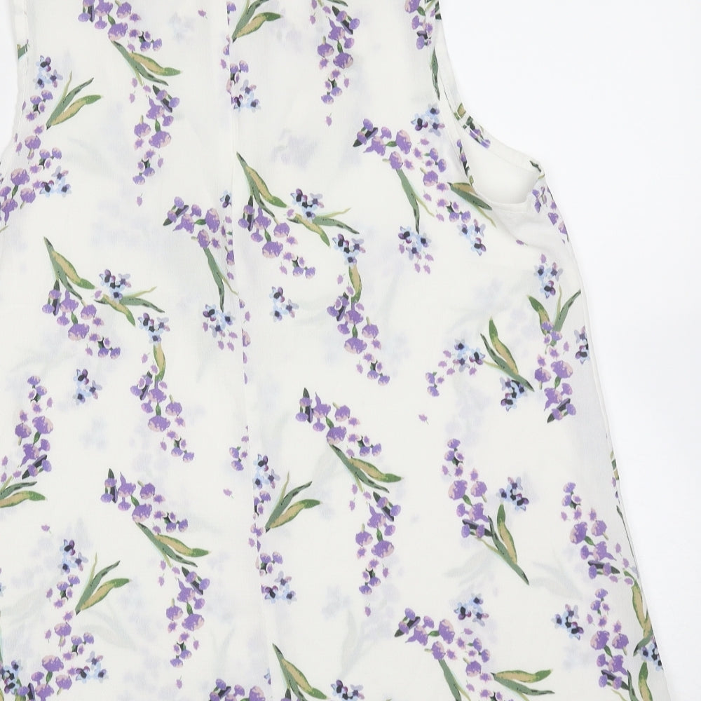 Select Womens White Floral Polyester Basic Blouse Size 12 V-Neck
