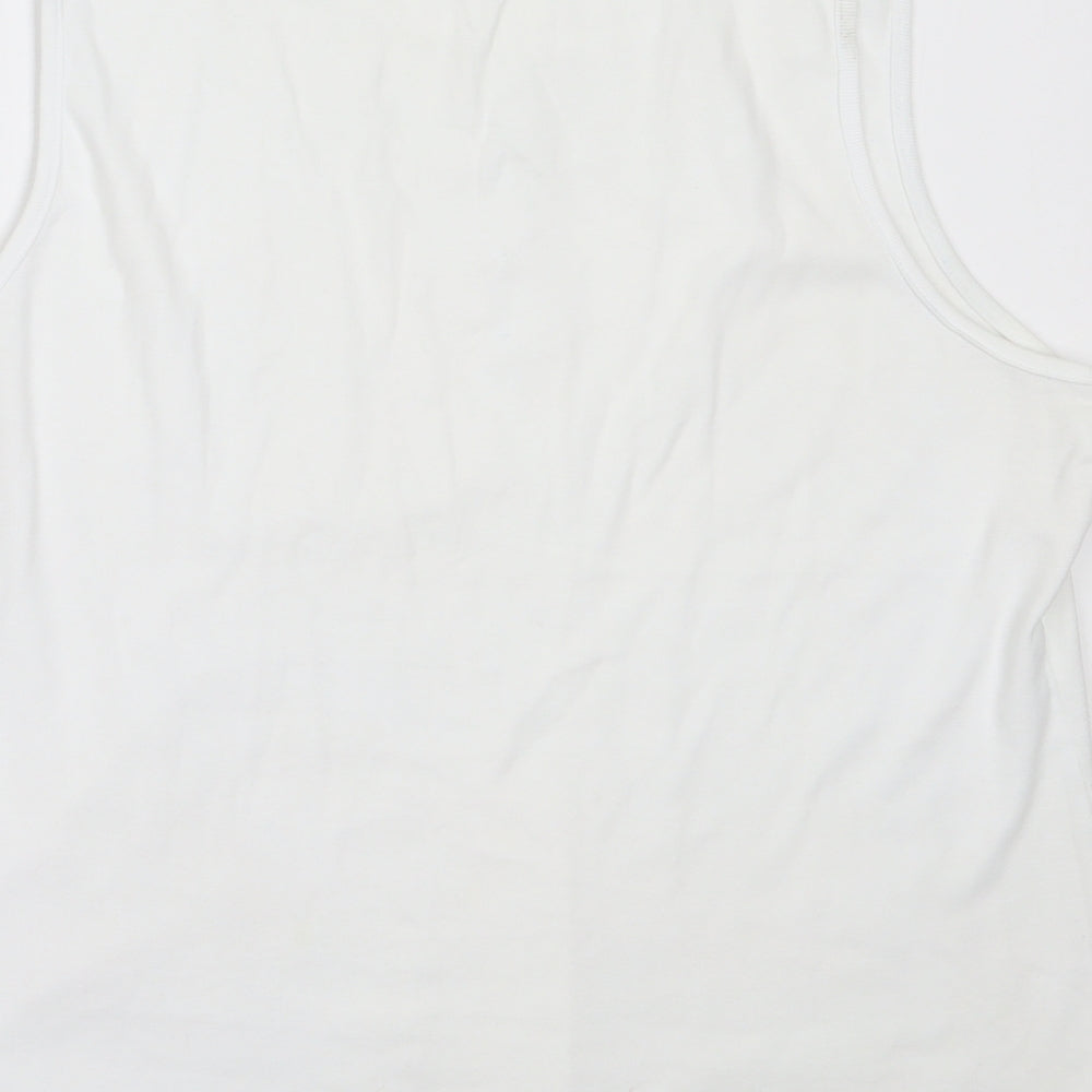 BM Womens White Cotton Basic Tank Size L Round Neck