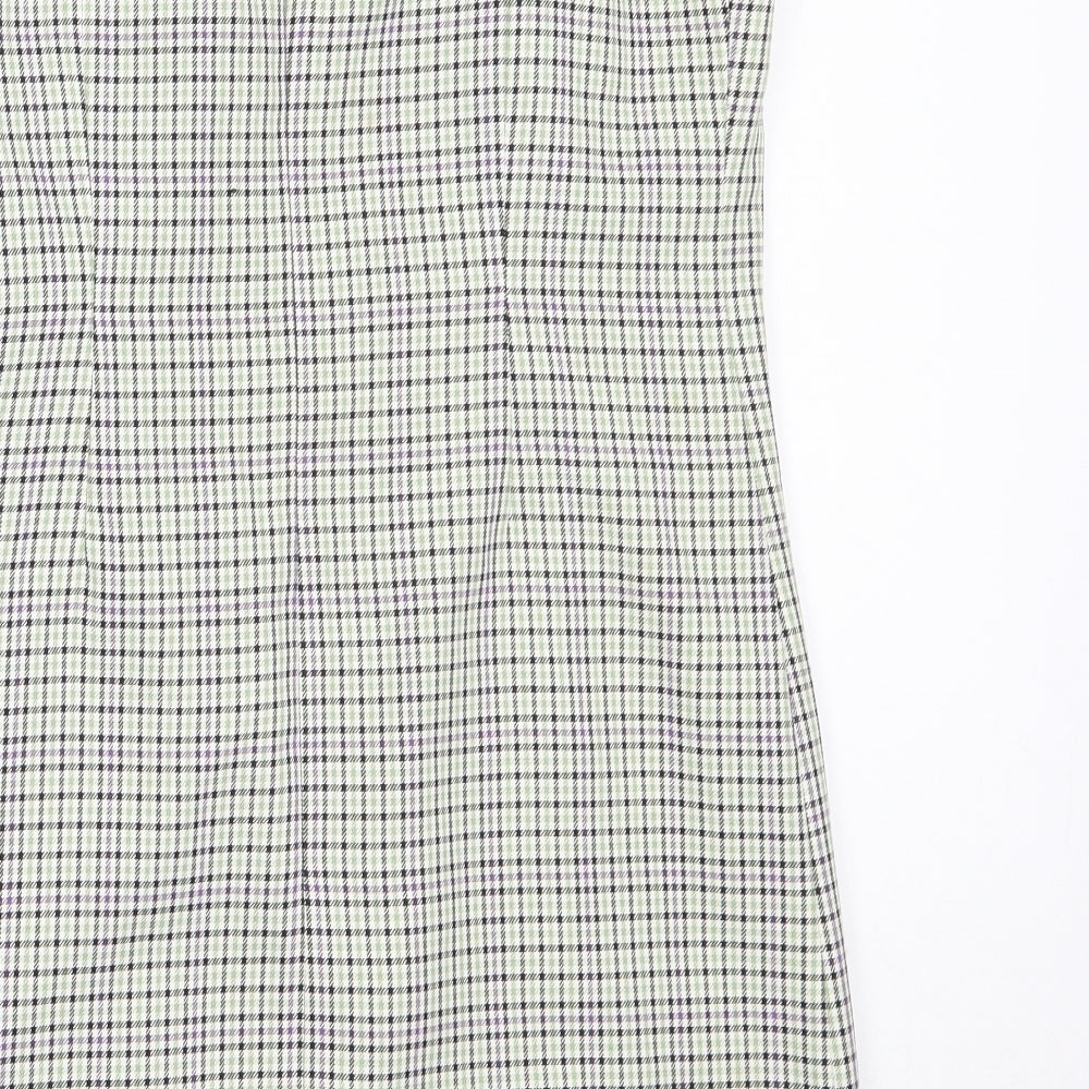 Miss Selfridge Womens Green Check Polyester Mini Size 10 Square Neck