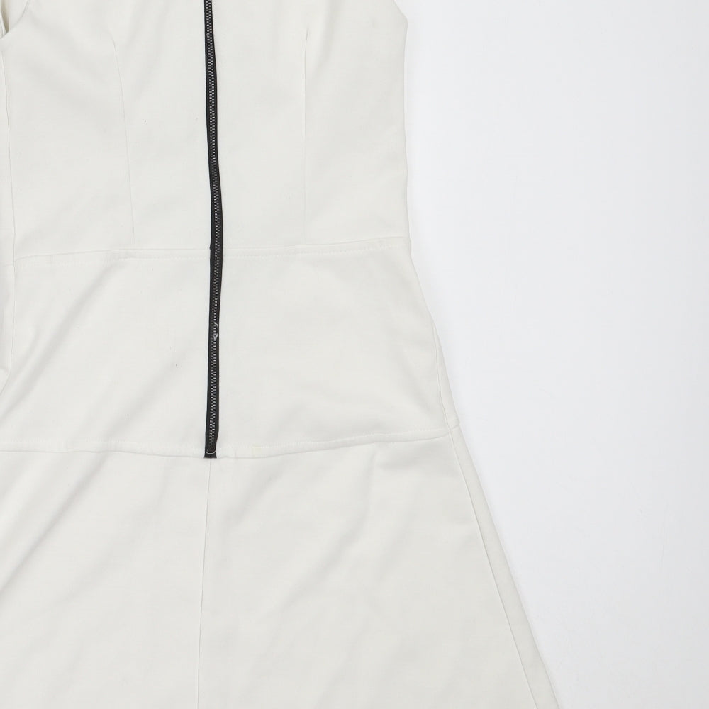 Sabrina Diamarti Womens White Polyester Fit & Flare Size M Round Neck