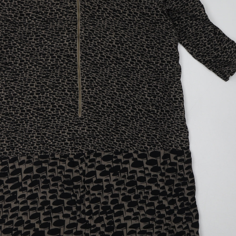 Great Plains Womens Brown Geometric Polyester A-Line Size M Crew Neck Zip