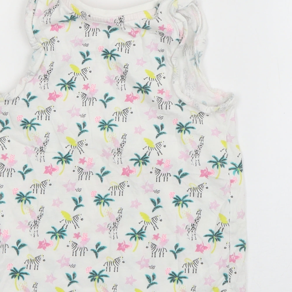 Matalan Girls White Cotton Basic Tank Size 3-4 Years Round Neck Pullover - Zebra