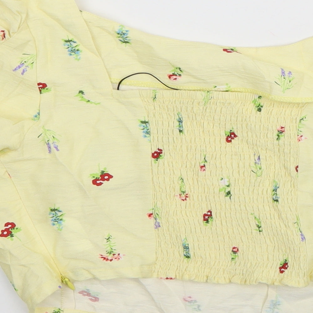 Glamourous Womens Yellow Floral Polyester Basic Blouse Size 10 Boat Neck