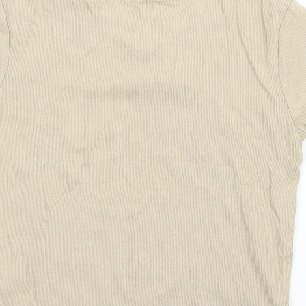 George Girls Beige Cotton Basic T-Shirt Size 10-11 Years V-Neck Pullover