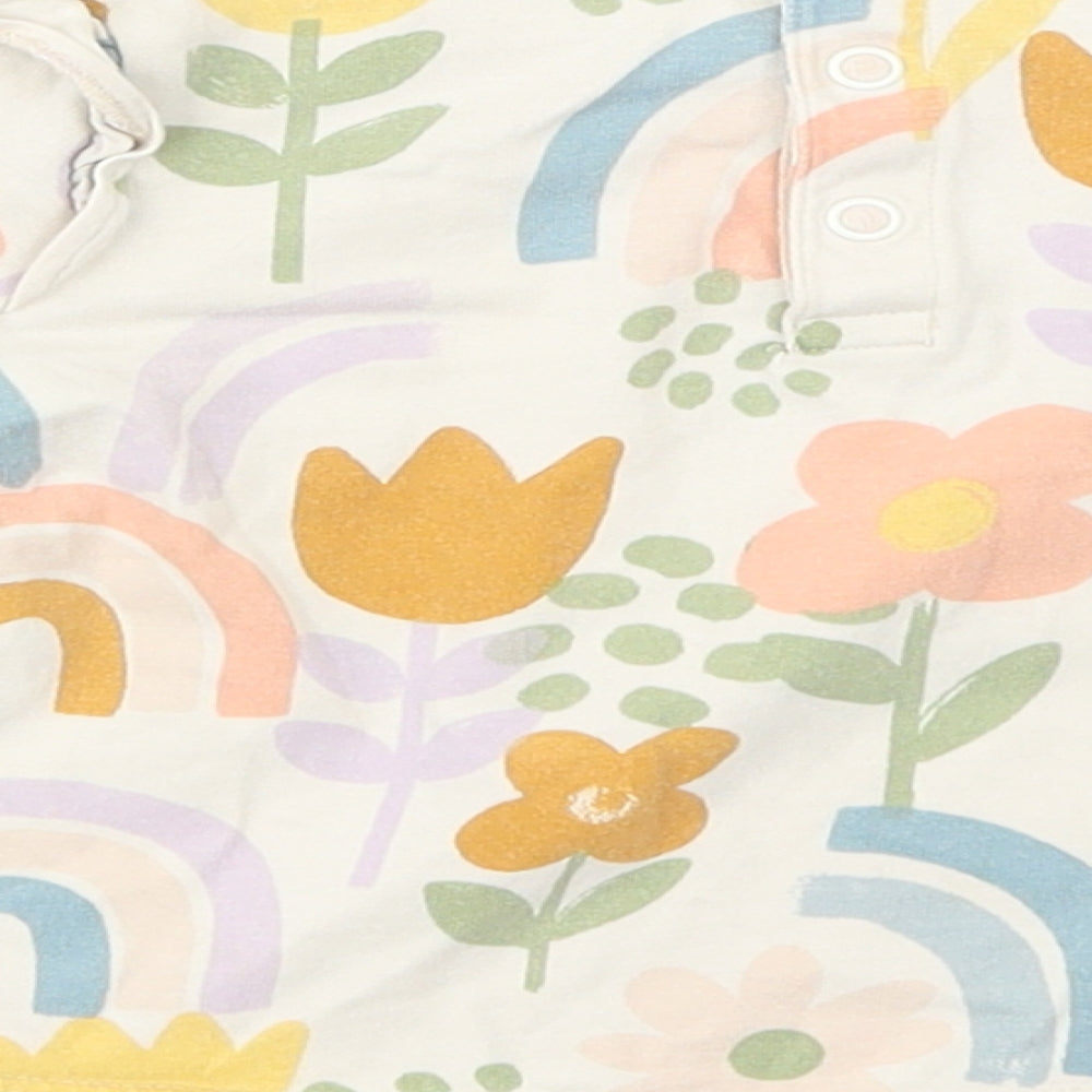 TU Baby Ivory Floral Cotton Basic Blouse Size 9-12 Months Crew Neck Snap