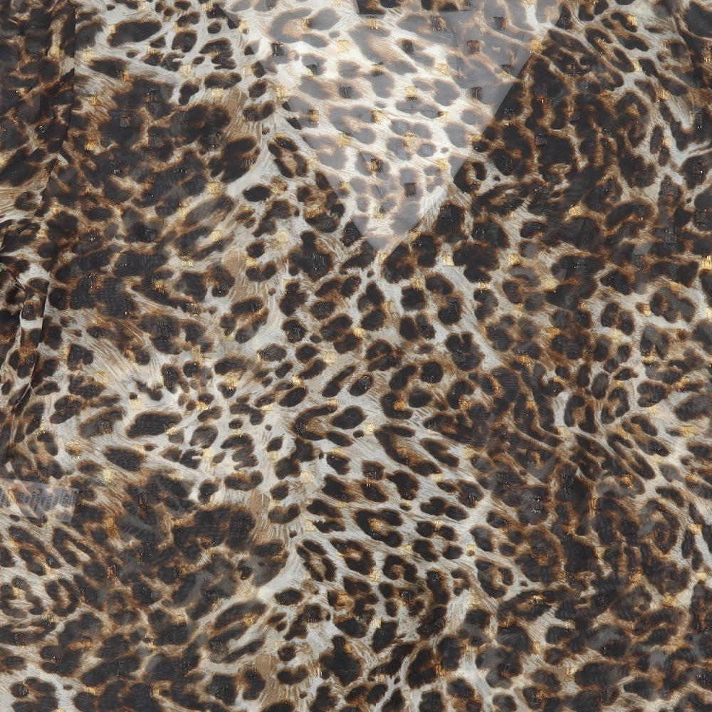 Sonder Studio Womens Brown Animal Print Polyacrylate Fibre Basic Blouse Size 10 V-Neck