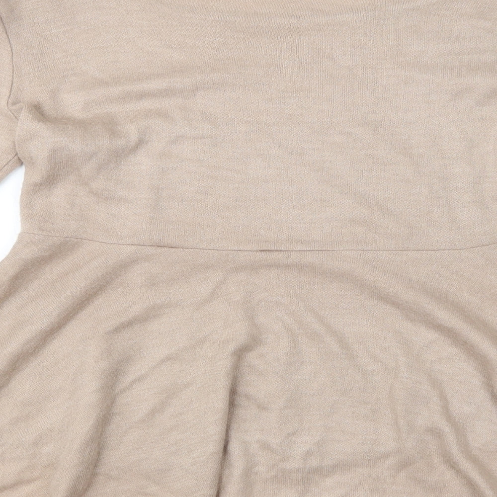 Vera & Womens Beige Boat Neck Acrylic Pullover Jumper Size L