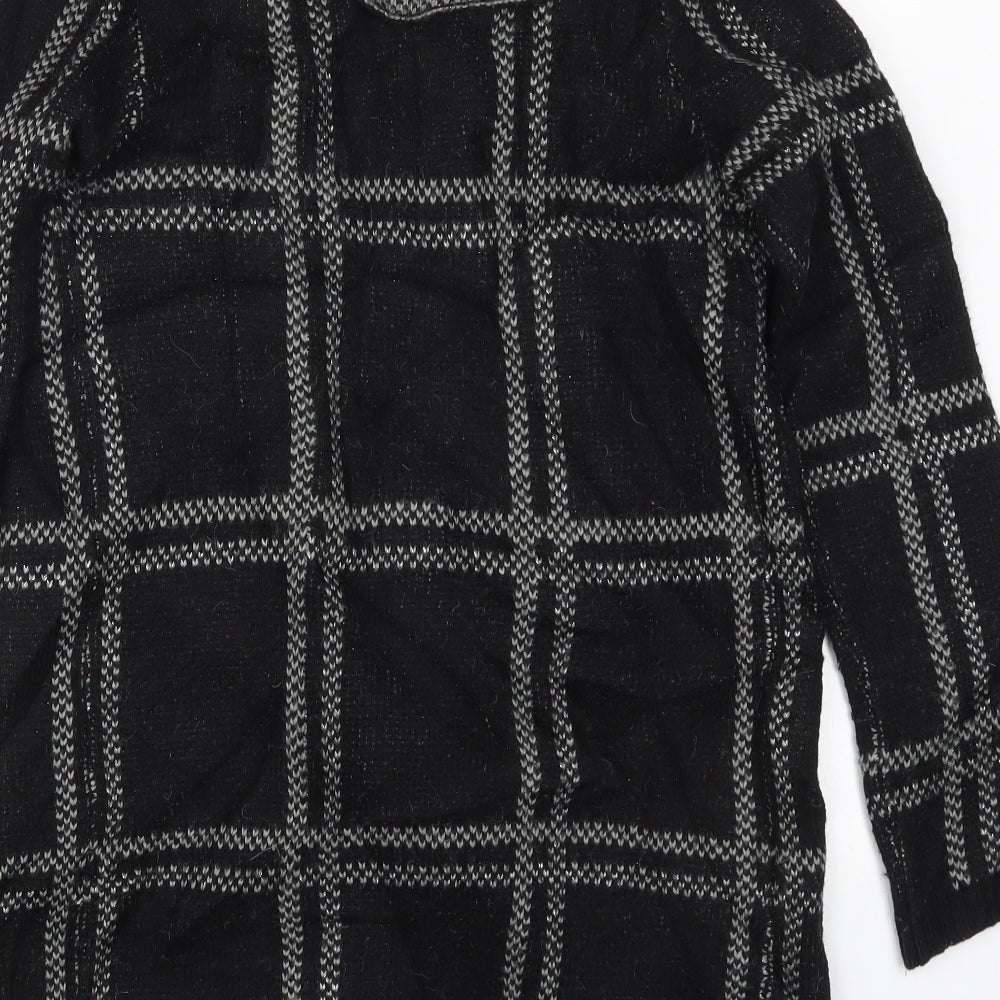 NEXT Womens Black Collared Check Acrylic Cardigan Jumper Size XS