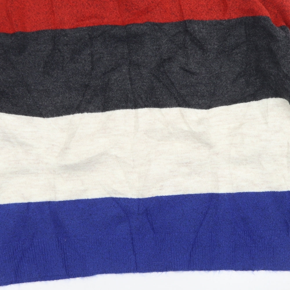 Find Womens Blue Crew Neck Striped Acrylic Pullover Jumper Size XL - Cropped