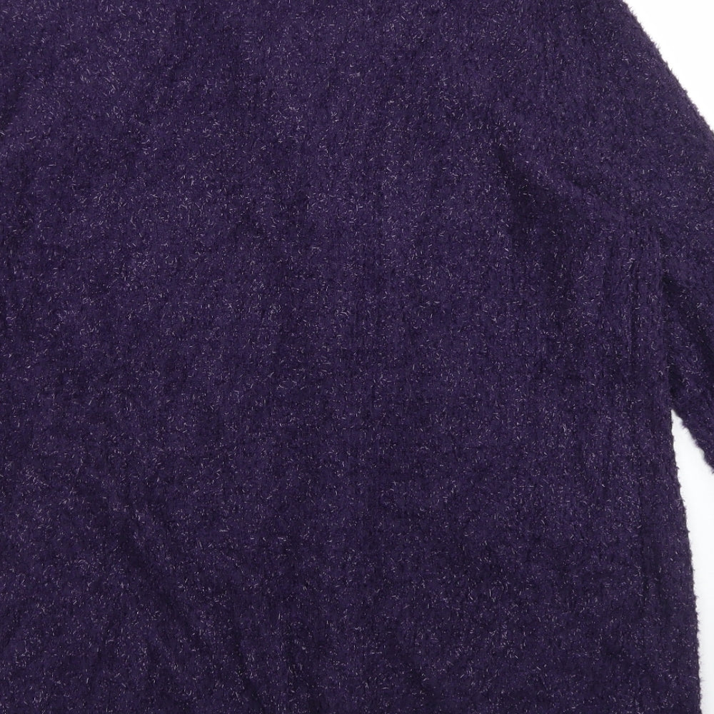 Kim Company Womens Purple Collared Nylon Cardigan Jumper Size L