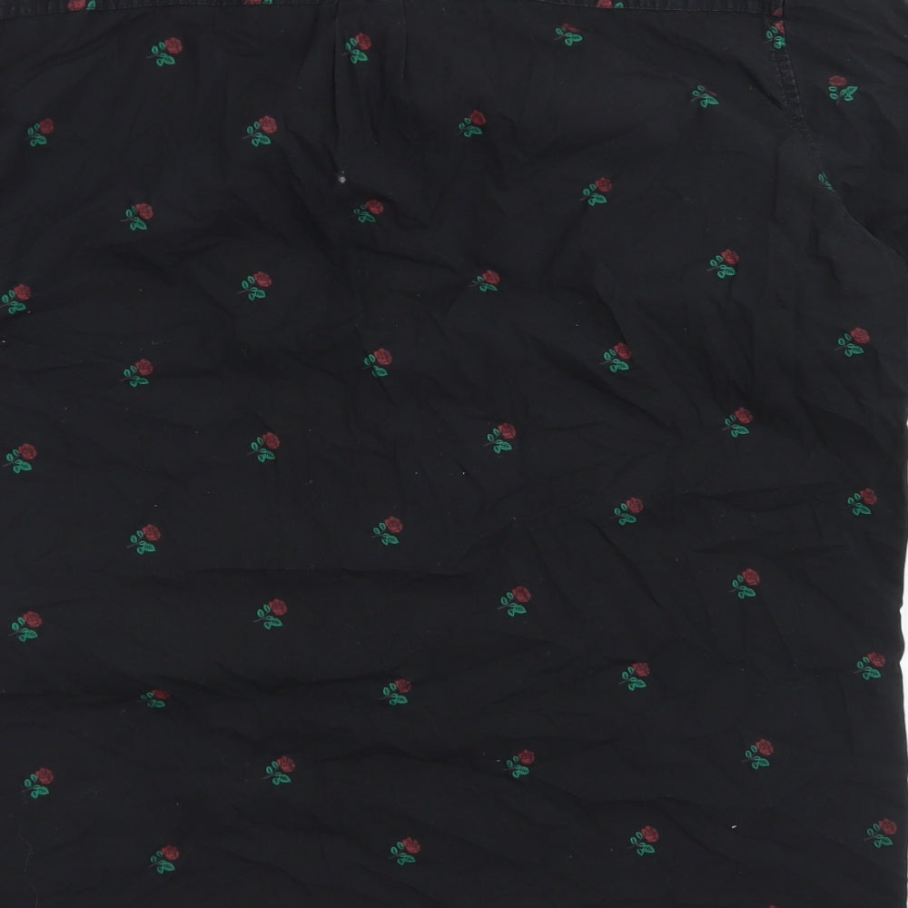 Moah Mens Black Floral Cotton Button-Up Size L Collared Button