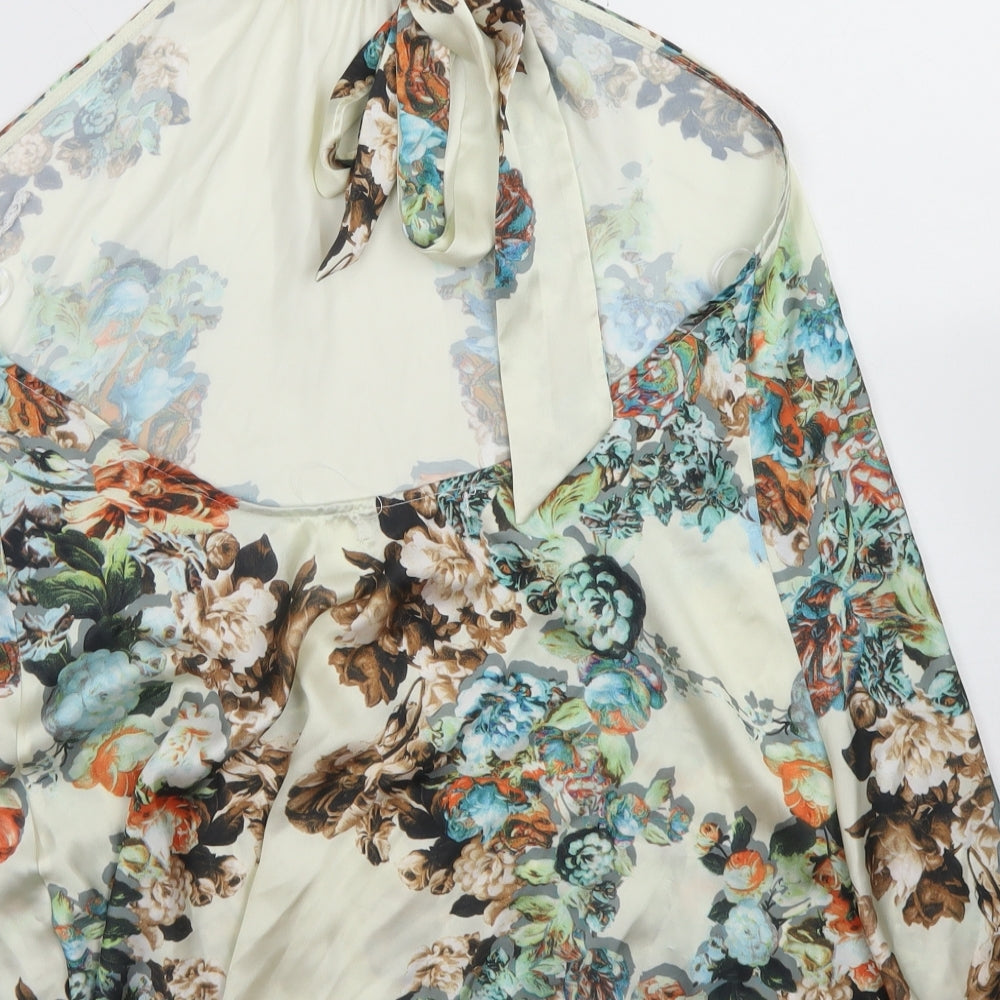 Layers Womens Ivory Floral Polyester Basic Blouse Size M Halter