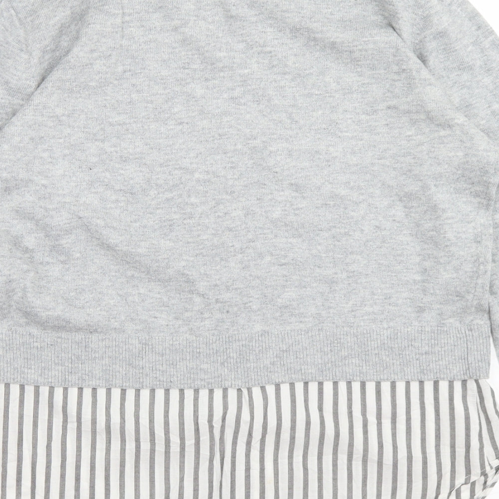 H&M Womens Grey Striped Cotton Basic Blouse Size XS Crew Neck