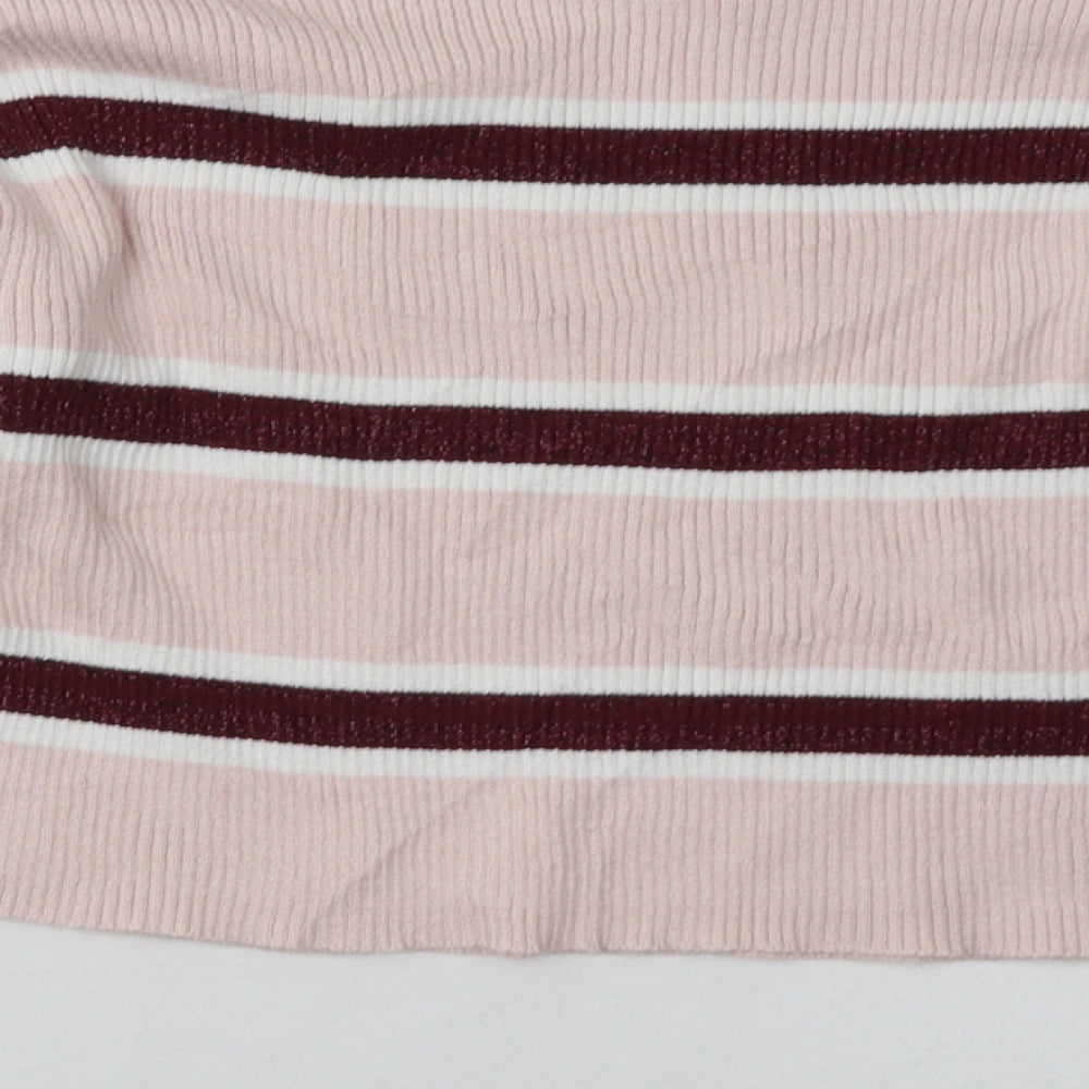 New Look Girls Pink Striped Acrylic Pullover Sweatshirt Size 12-13 Years Pullover