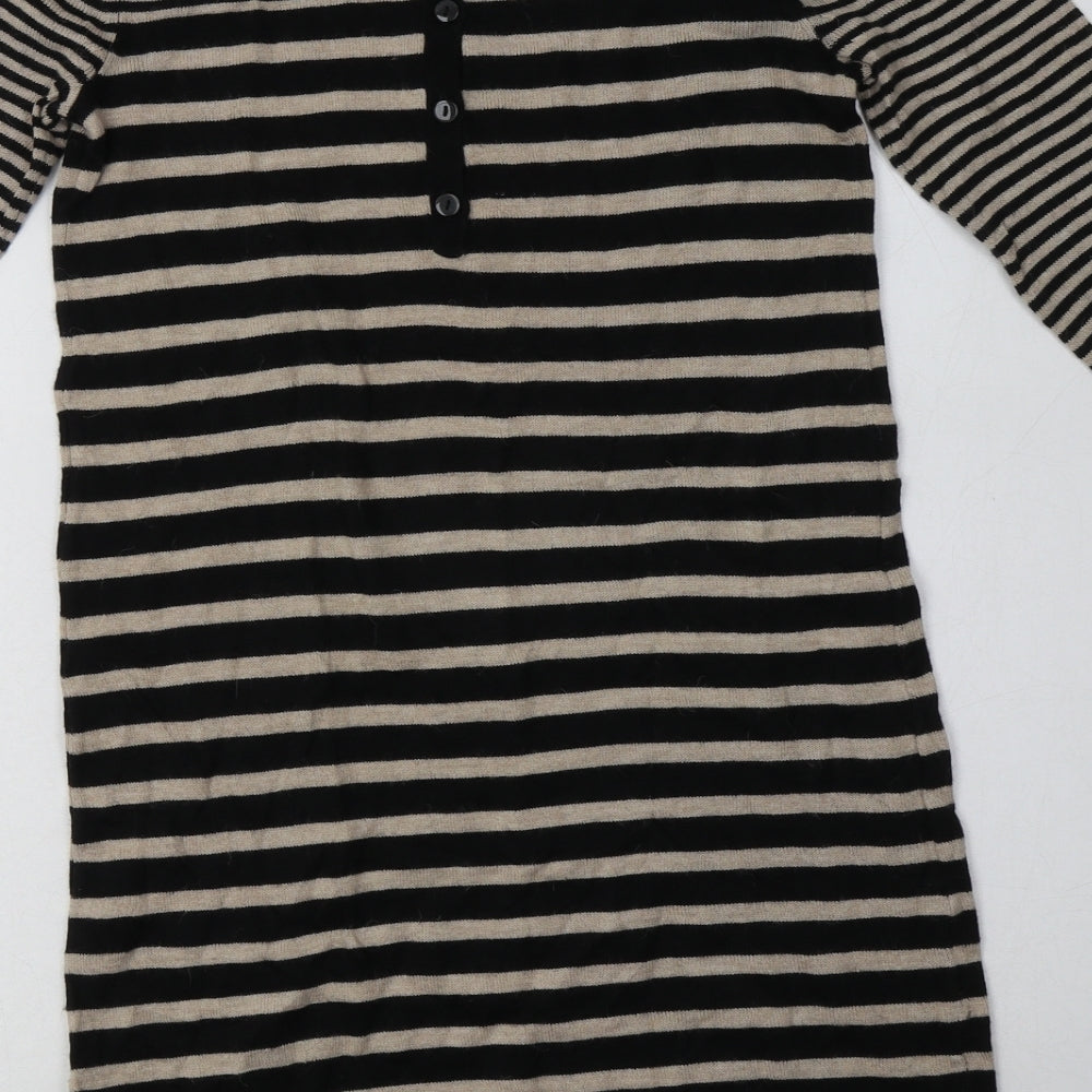 H&M Womens Brown Striped Polyamide Jumper Dress Size XS Crew Neck Button