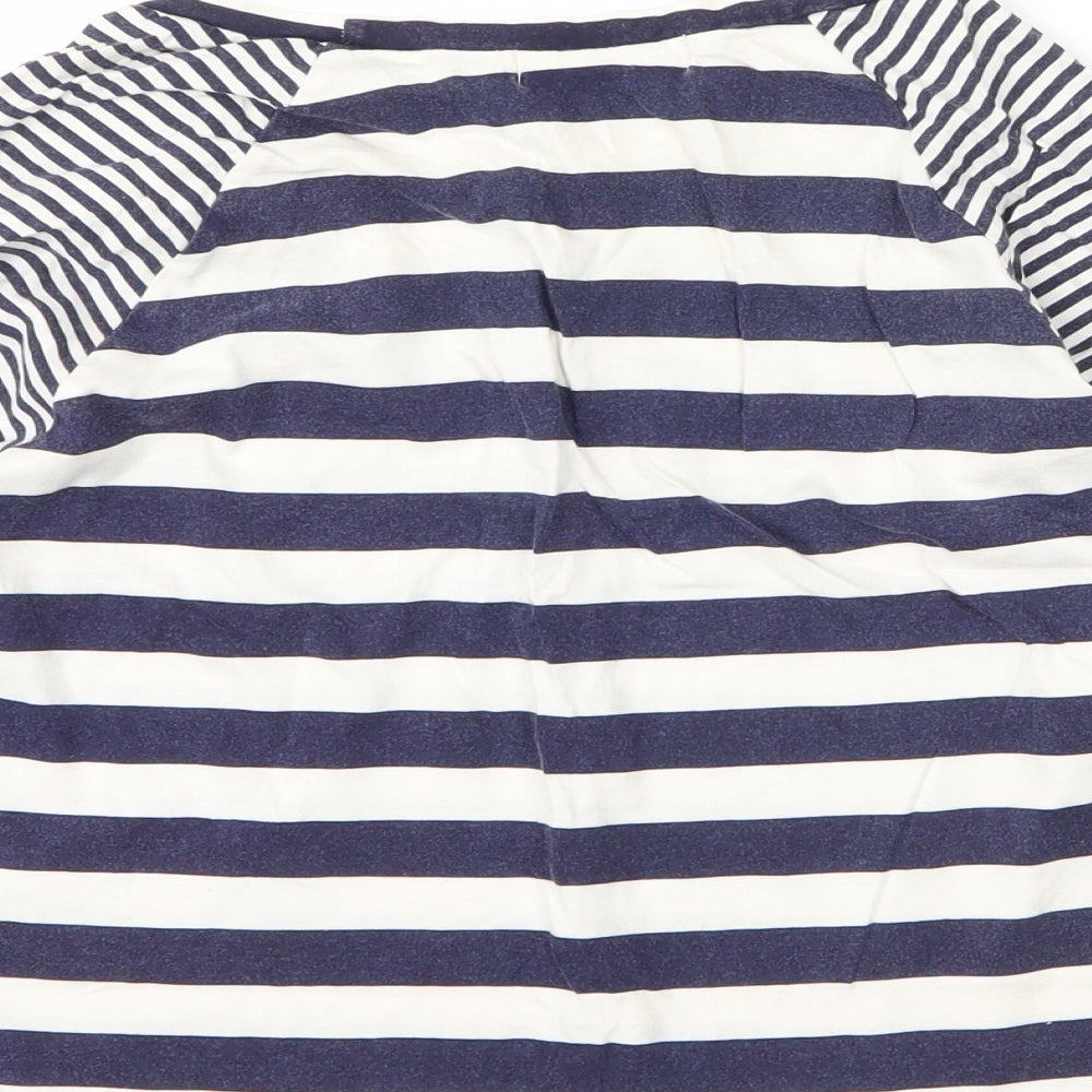 Internationale Womens Blue Striped Cotton Basic T-Shirt Size 8 Round Neck