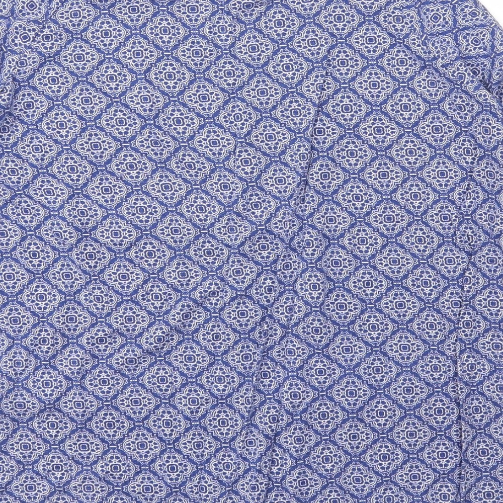 New Look Womens Blue Floral Viscose Basic Blouse Size 8 Round Neck