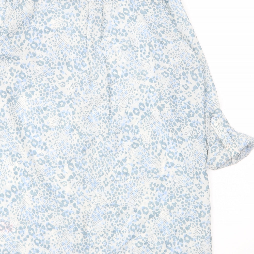 Peacocks Womens Blue Animal Print Polyester Tunic Blouse Size 8 Collared - Leopard print