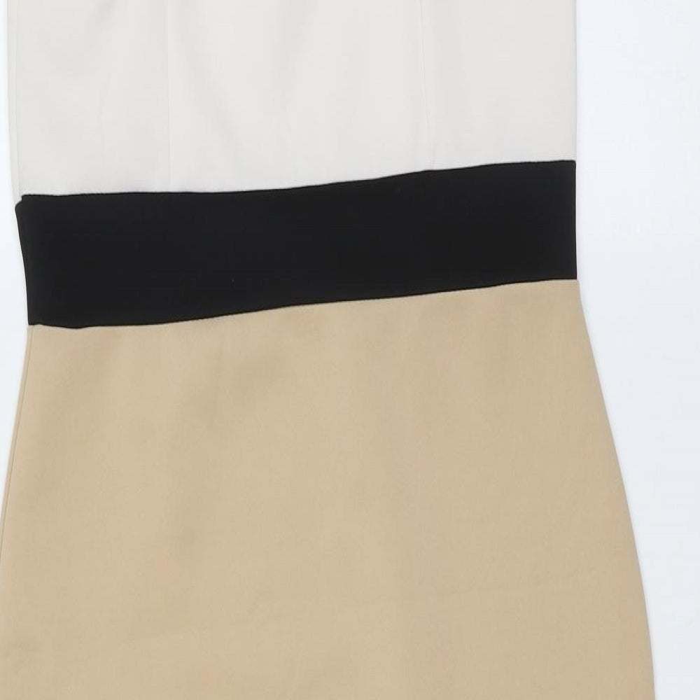 Signature Womens Beige Polyester Pencil Dress Size 12 V-Neck