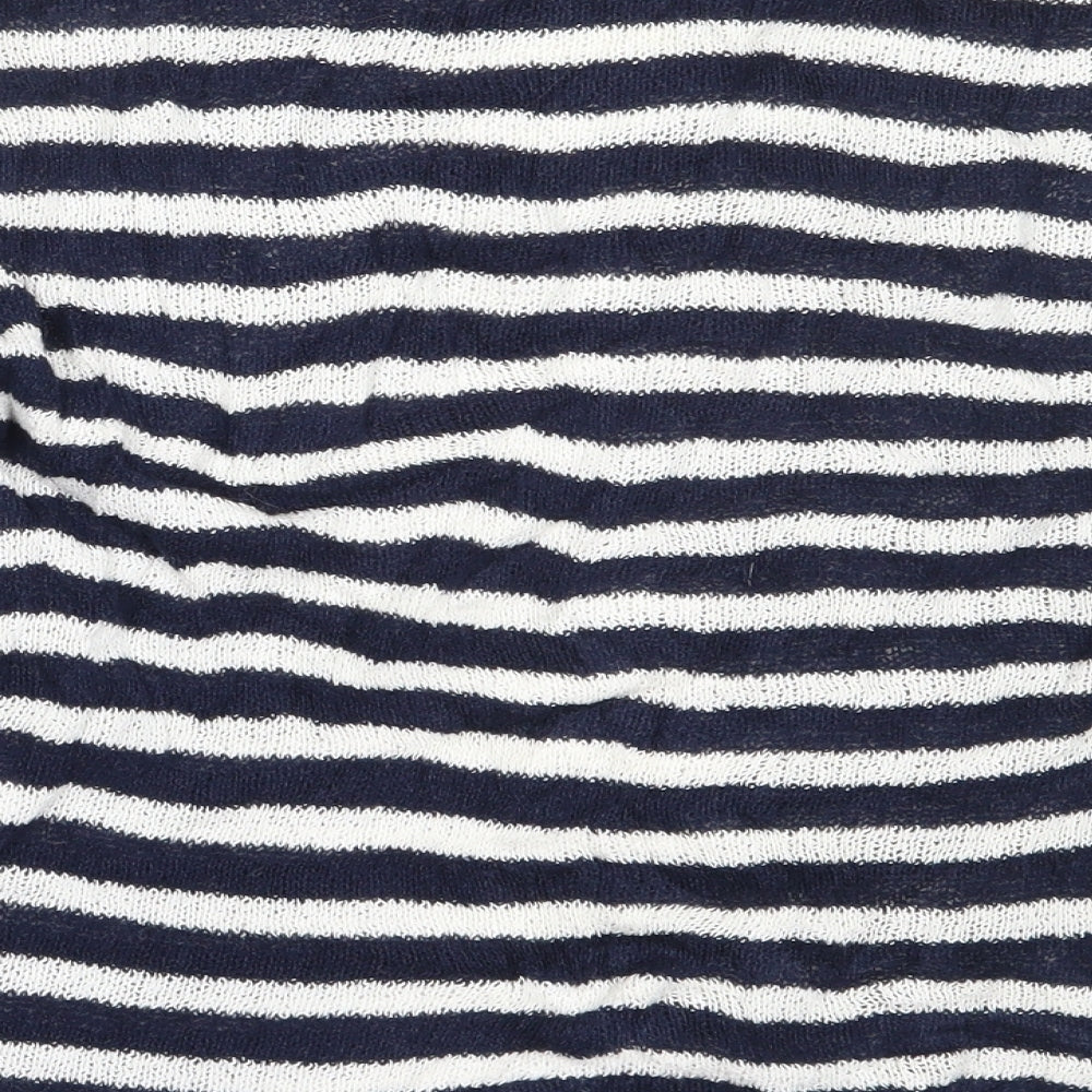 Comma Womens Blue Round Neck Striped Cotton Pullover Jumper Size 36