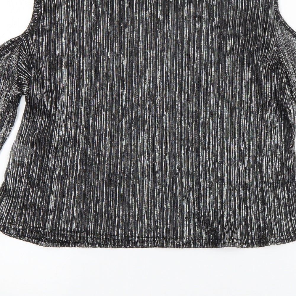 Parisian Womens Silver Polyester Basic T-Shirt Size 14 Boat Neck - Pleated